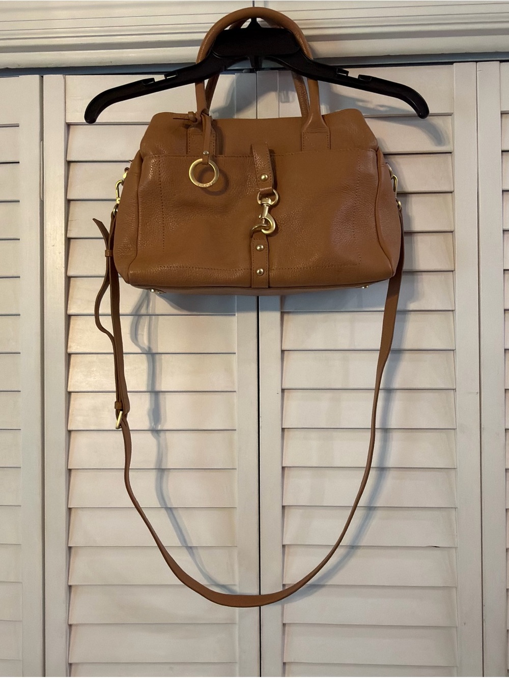 Lodis Texas Leather Morgan Satchel with Crossbody Strap Camel NWT - Picture 2 of 11
